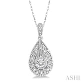 1/8 Ctw Lattice Pear Shape Round Cut Diamond Pendant With Chain in 10K White Gold